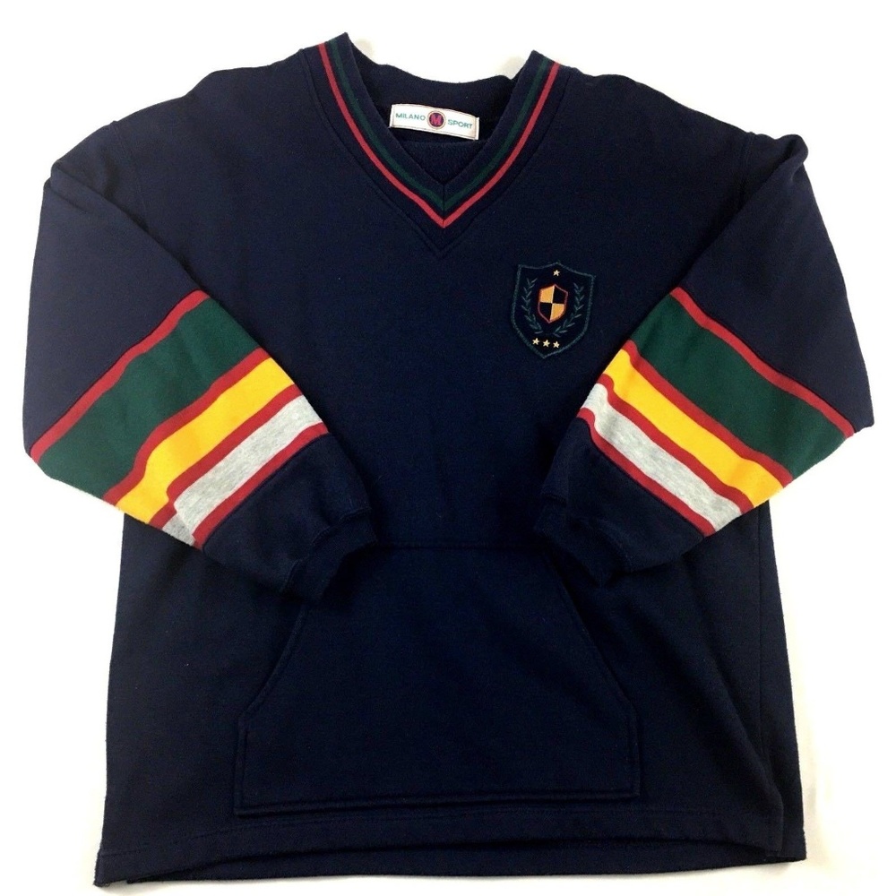 Vintage Milano Sport V-Neck Sweater w/Crest Mens M